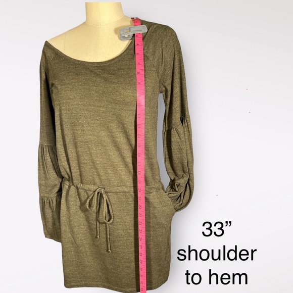 Chaser Khaki Green Mini Drawstring Dress with Ruffle sleeve detail size M - Picture 4 of 7